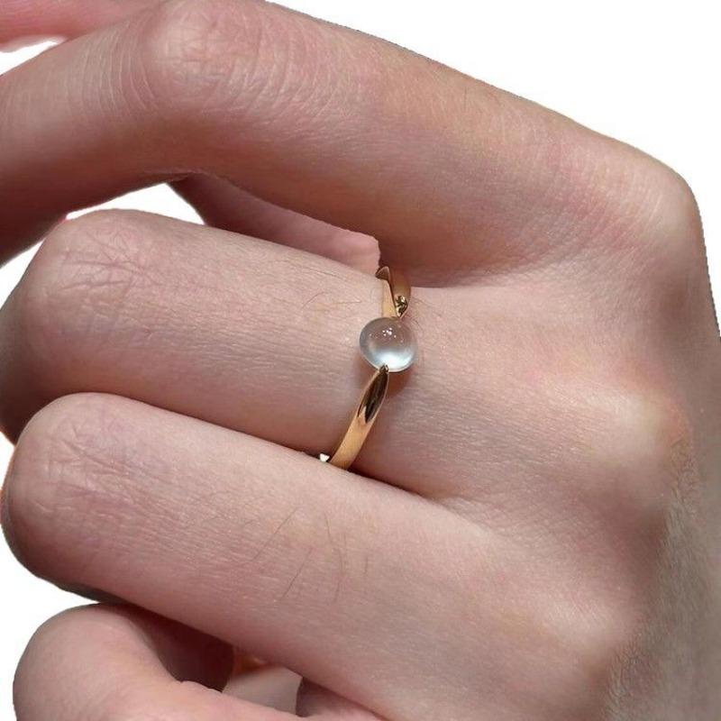 Simple and New In Charm Rings Chinese Style Natural Chalcedony Ice Transparent Glossy Small Round Beads Ring Jewelry Gifts
