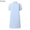 ZANZEA Women Casual Turn Down Collar Summer Short Sleeve Dress