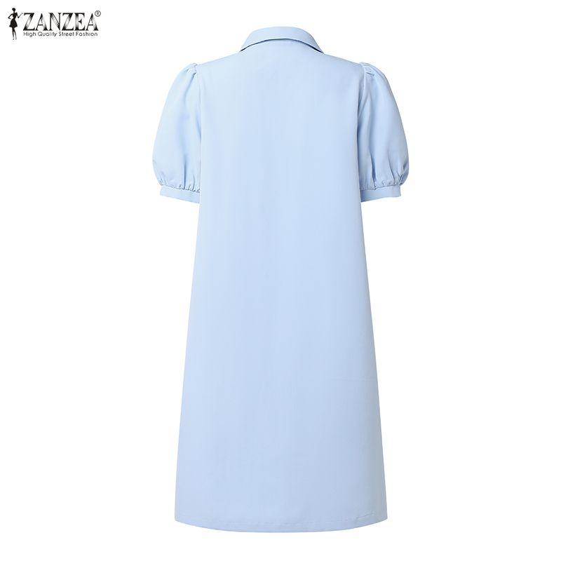 ZANZEA Women Casual Turn Down Collar Summer Short Sleeve Dress