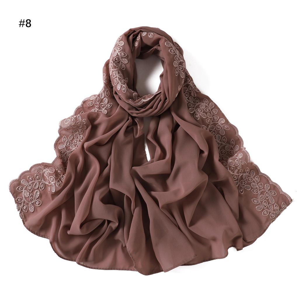 Embroidery Lace Chiffon Hijabs For Women Vine Heavy Pearl Industry Edge Long Scarf Light Scarf Headscarf Shawl Turban Ramadan