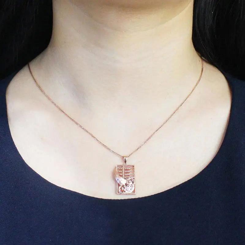 Exquisite Russian 585 Purple Gold Abacus Pendant Necklace Personalized Korean Version Temperament Color Gold Plated Rose Gold Necklace