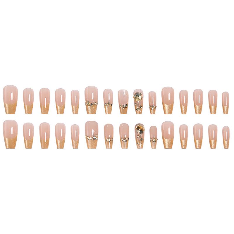 Flashy French Cat Eye Nail Stickers - Wearable Tips with Crushed Diamond Look, Rich Girl Vibe, Finished False Nails