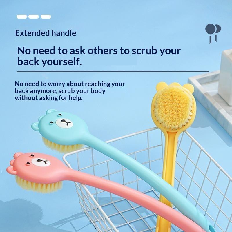 Cute Bear Bath Brush Long Handle Soft Bristle Quick Dry Back Scrubber for Bathroom Shower Exfoliation Use