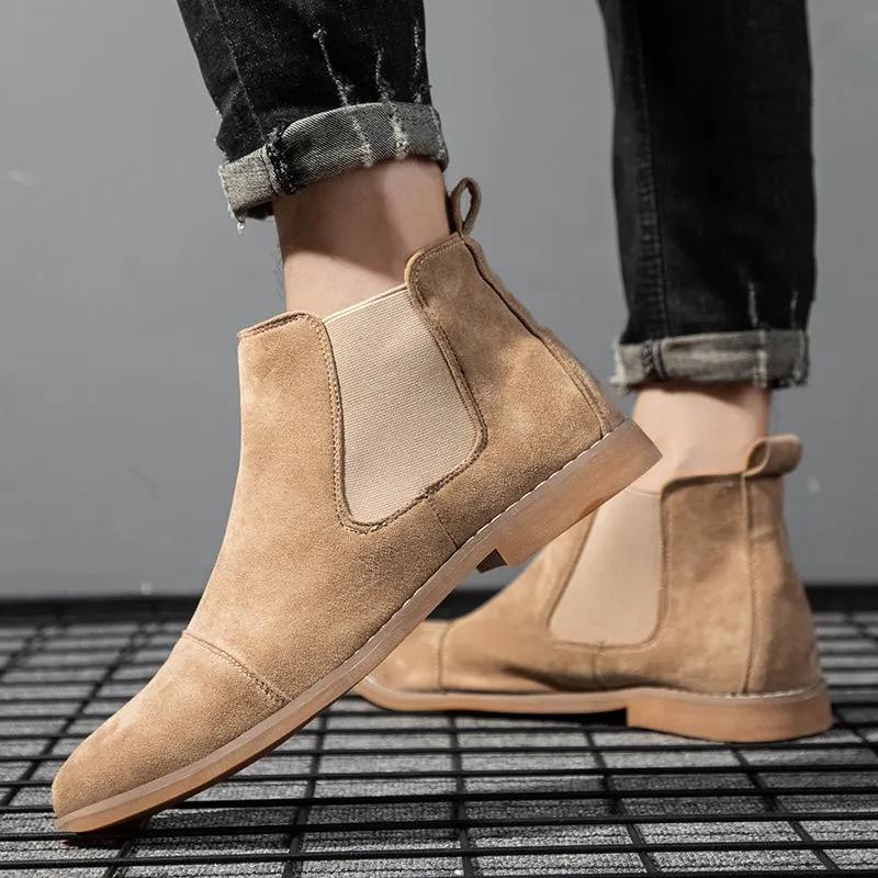 

Fashion Khaki Chelsea Boots Men British Style Suede Leather Shoes Men Pointed -toe Men Dress Boots High top Design Ankle Boot 39(US-6.5)