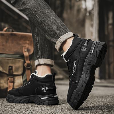 Men's Shoes Winter Plush Cotton Shoes Men Trendy Versatile High Top Platform Workwear Shoes Wear-resistant Casual Short Boots