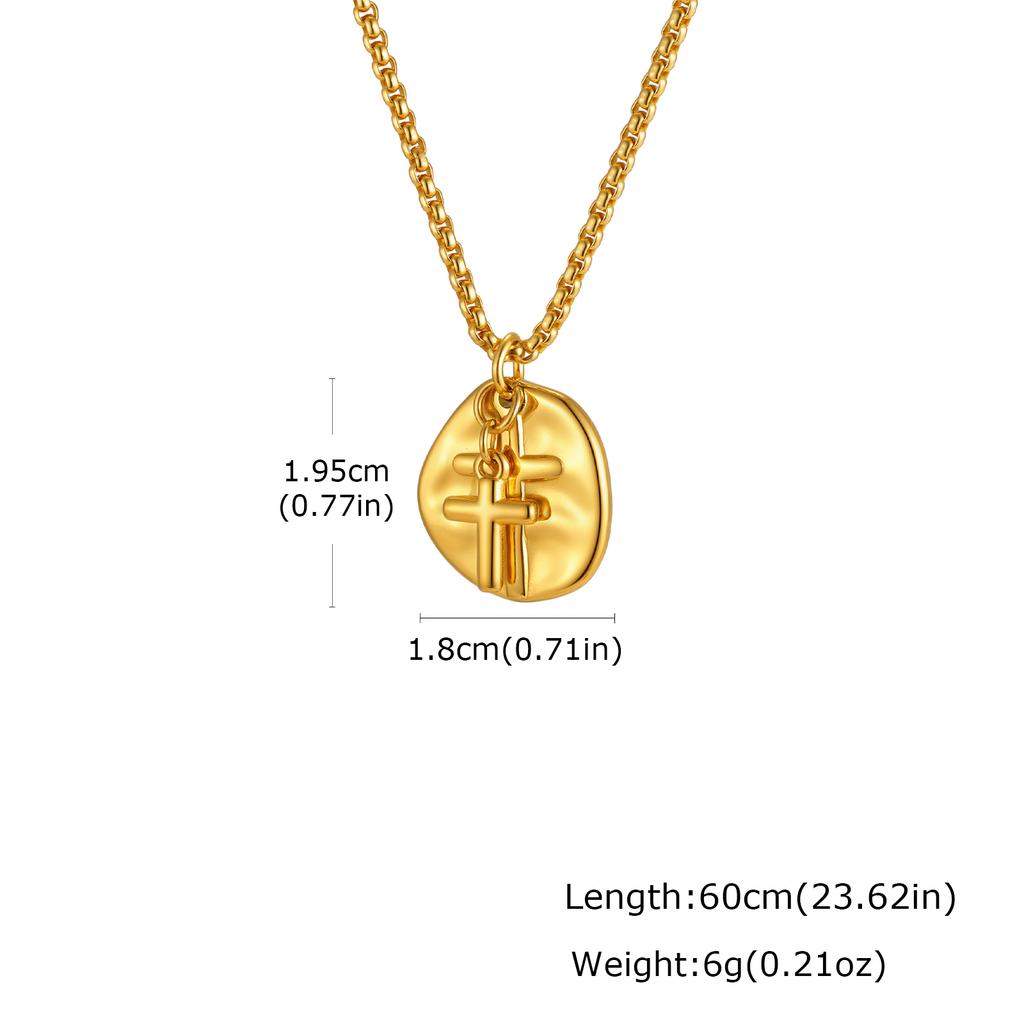 Vnox Men Cross Pendant Necklace, Stainless Steel 60cm Box Chain Irregular Disc Choker, Silver Gold Color Christian Jewelry Gift