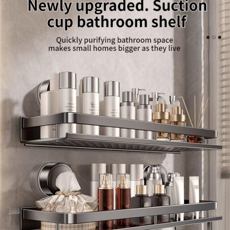 Suction Cup Mount Bathroom Shelf Multifunctional No Drill Hanging Bath Room Basket Household Shampoo Storage Rack Tray