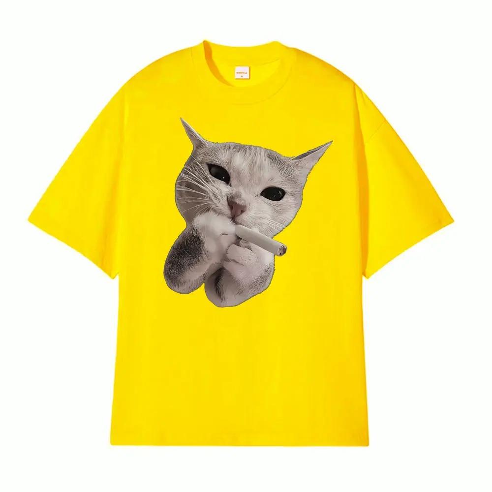 Smoking Cool Funny Cat Meme TShirt Unisex Cotton Comfortable Casual TShirt Fashion Crewneck Loose Fit TShirt Tshirts