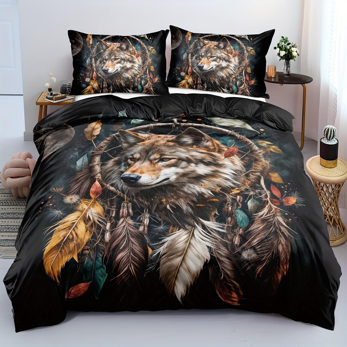 

Soft And Comfortable 2/3Pcs Wolf Dream Catcher Duvet Cover Twin,Dream Catcher Bedding Set,Dream Catcher Bed Sets Duvet Cover Set&EU Single(135x200cm)