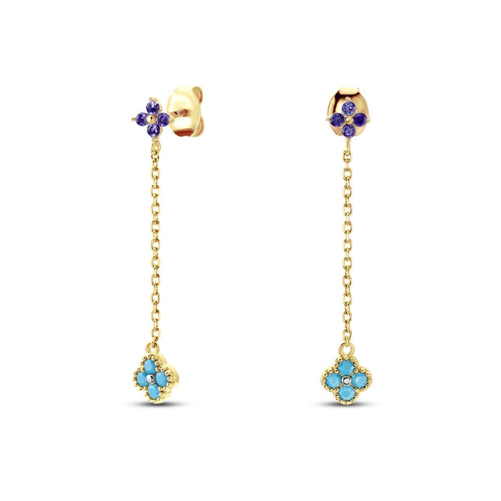 ROXI S925 Silver Petals Stud Earring Microinlaid Colorful Cubic Zirconia Chain Tassel Earrings For Women Dangle Earring