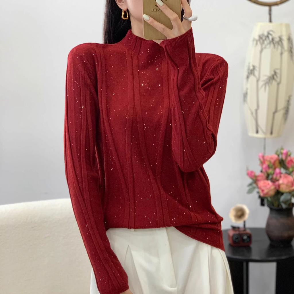 Women's Autumn New Clothes High-End Chic Beautiful Starry Sky Half Turtleneck Slim Knitwear
