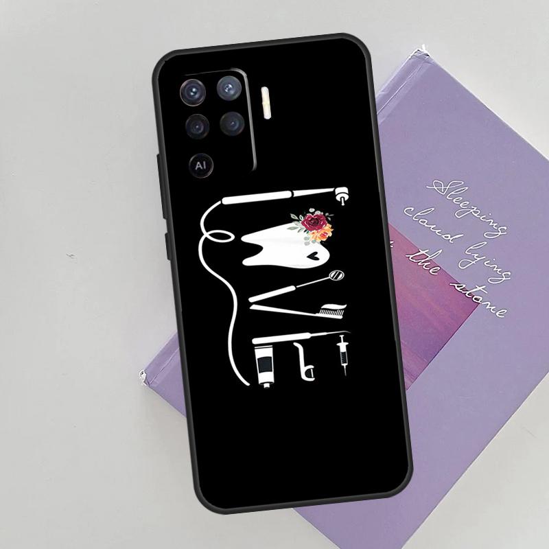 Dentist Tooth Pattern Phone Case For Oppo A54 A74 A94 A15 A16 A17 A52 A72 A76 A96 A57 A58 A78 A98 A53S Cover Case