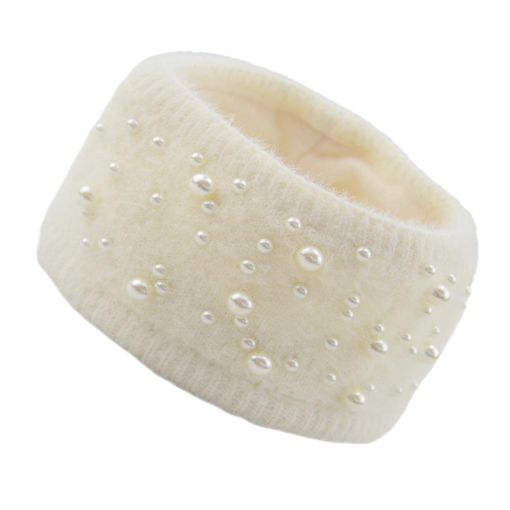 

Повязка для волос Изысканная женская зимняя эластичная модная женская вязаная повязка на голову с жемчугом теплая повязка на голову 22x10.5cm