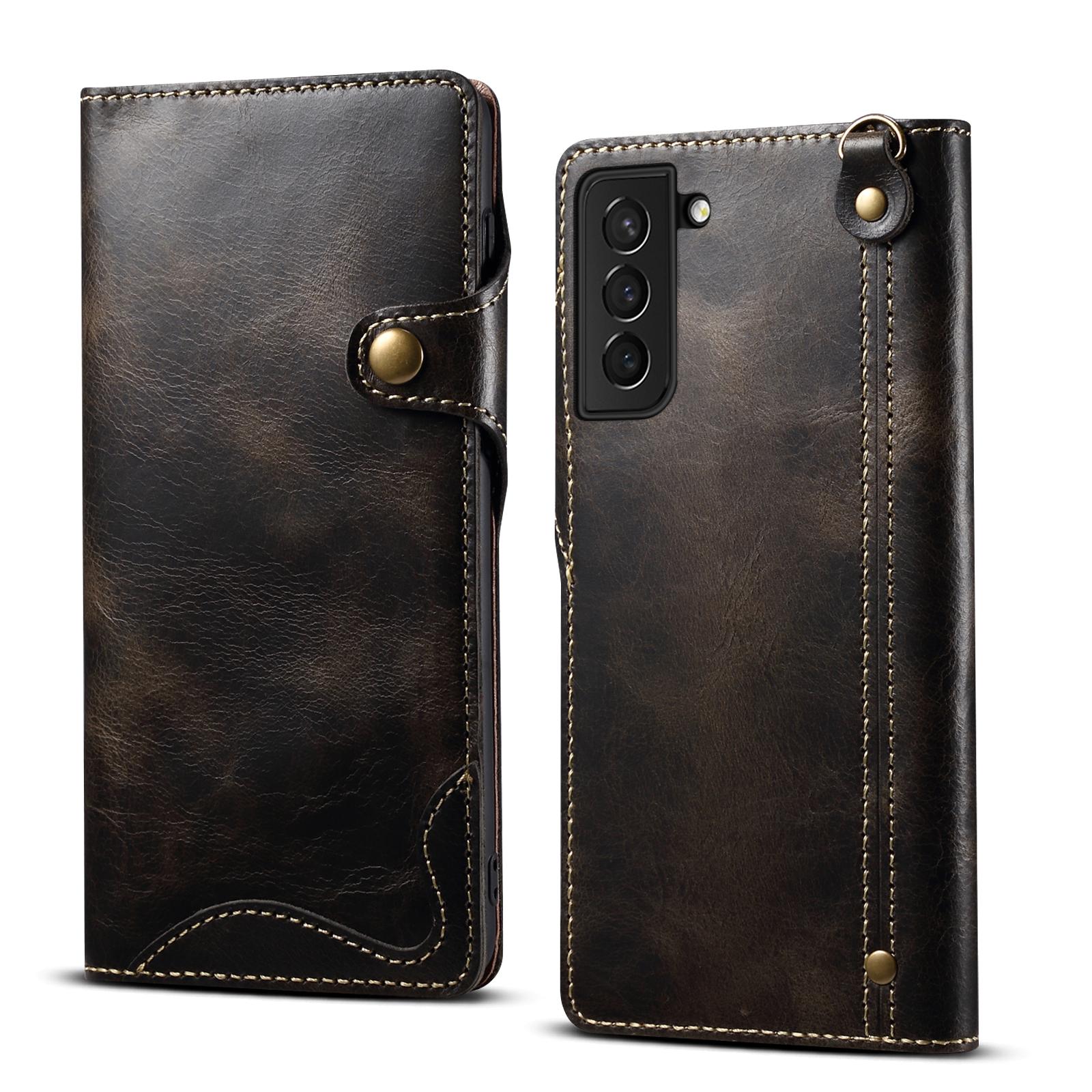 

100% Real Leather Case For Samsung Galaxy S25 S24 S23Ultra S22 S21 S20Plus Note 9 10 20 Ultra Card Bag Cowhide Wallet Soft Cover Note 20 Ultra чорний