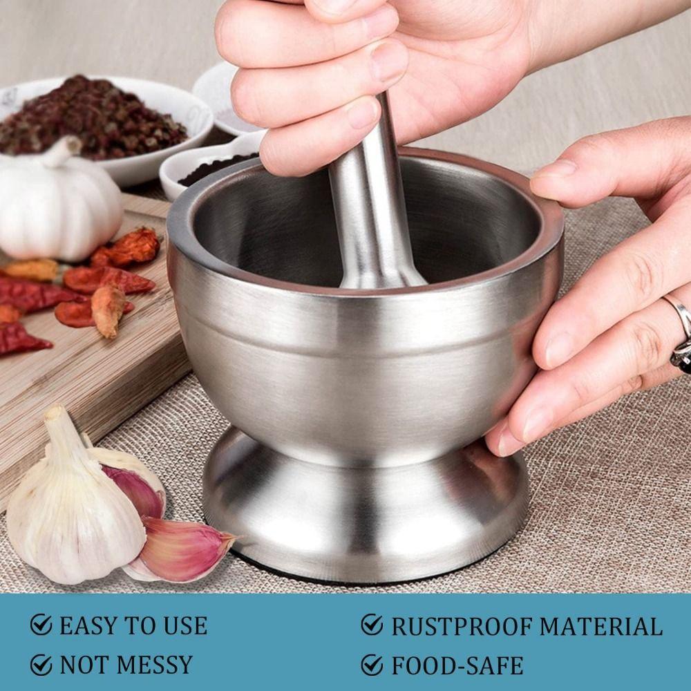 Sturdy Mortar and Pestle Double Stainless Steel Pill Crusher Comfy Grip Spice Grinder  Household