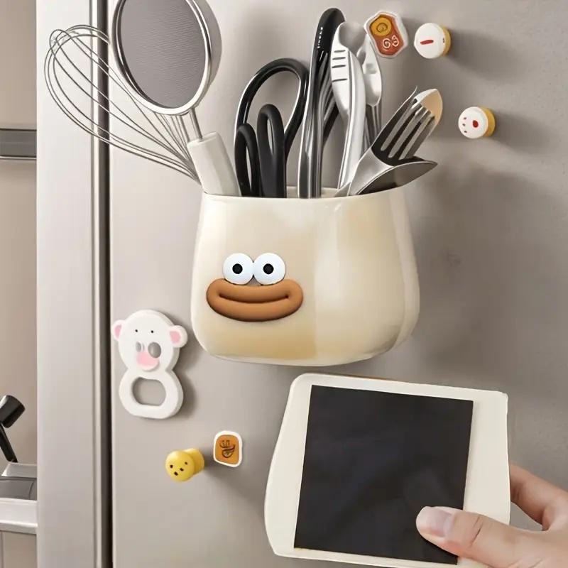 Magnetic Multi-Functional Storage Box Desktop Storage Space Pen Holder with Stickers Organizer for Home Office Kitchen Bathroom