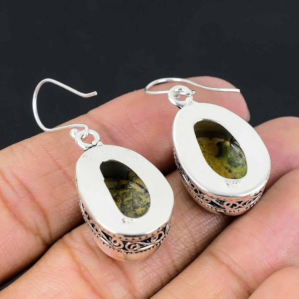 Daughters Day Deal Bumble Bee Jasper Stone 925 Silver Dangle Earrings Jewelry