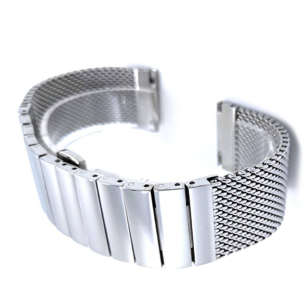 20mm Silver Milanese Mesh Web+Strip Stainless Steel Watch Band Strap Bracelet with Push Button Hidden Clasp Watch Accessory