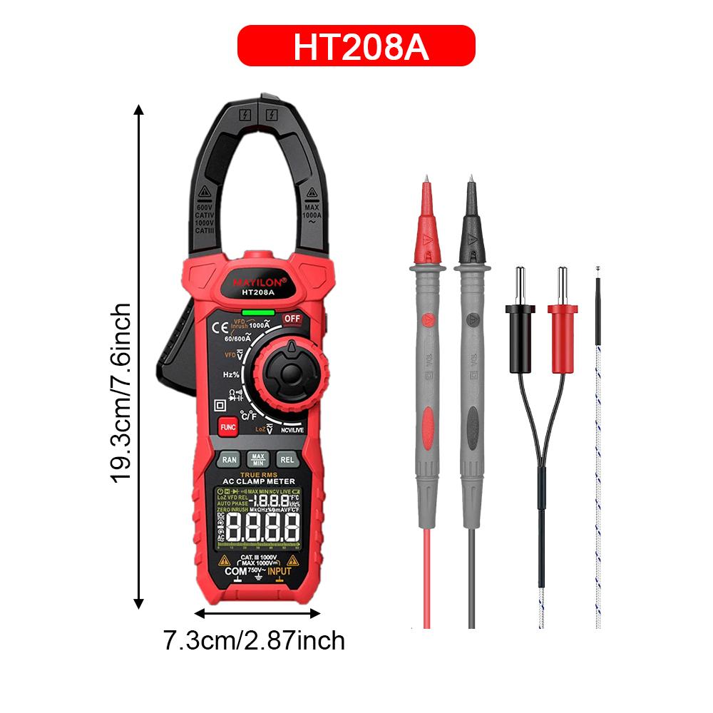 HT208A/HT208D Car Battery Tester AC DC Current Two-color Backlight True RMS Capacitance Temperature NCV Voltage Tester Auto Tool