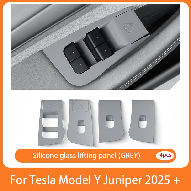 Fensterheber-Bedienfeld für Tesla Model Y Launch/Juni 2026 Fensterknopf-Rahmen Schutzaufkleber Silikon Autozubehör