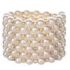 Gold/Silver Pearl Bracelet with Crystals and Sparkling Diamonds Pearl Elastic Bracelet-7 Rows Art Deco Bridal Jewelry