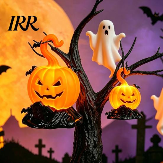 Spooky Halloween Tabletop LED Candle Light Figurine, Bat Tombstone Glowing Ornament, Warm Decoration Pumpkin Decor Prop for Escape Room Haunted House