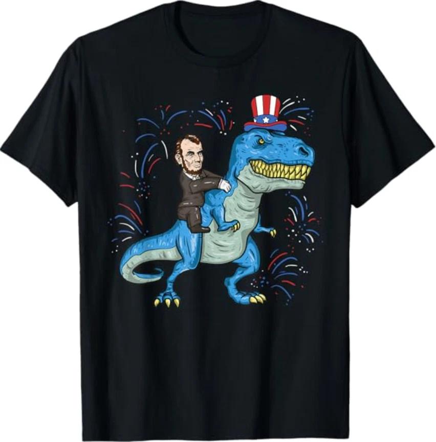 Abe Lincoln Riding A Dinosaur Shirt T-Rex 4th Of July T-Shirt S