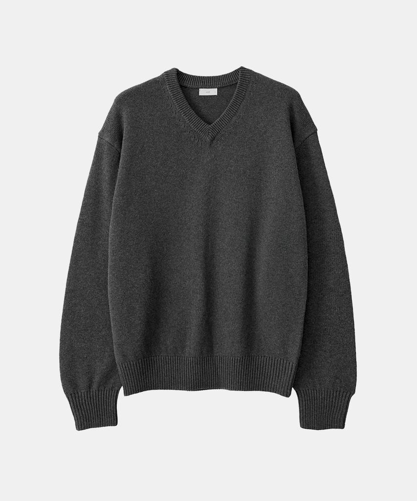 ASP Cotton V-Neck Knit Melange Charcoal