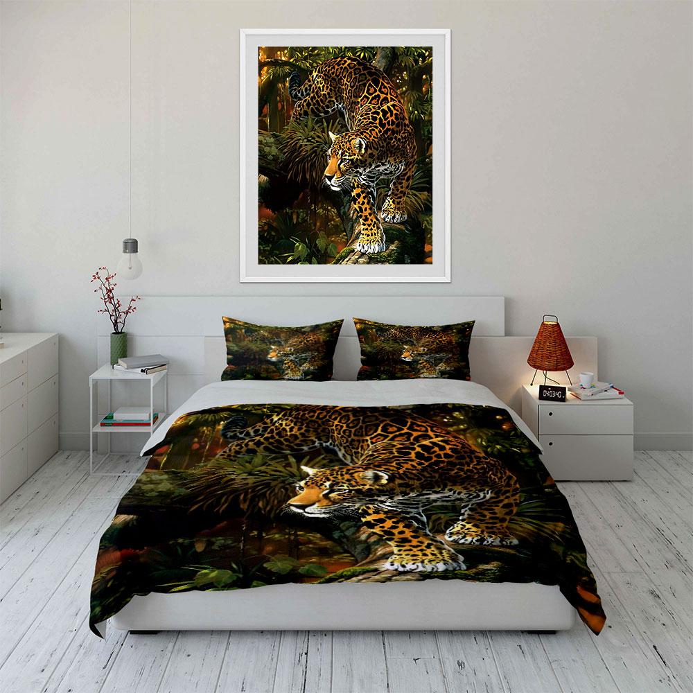 Leopard Jungle Print Decor Set Soft Comfortable Duvet Cover Bedding Set Included 1*Duvet Cover & 2*Pillowcases, Gift