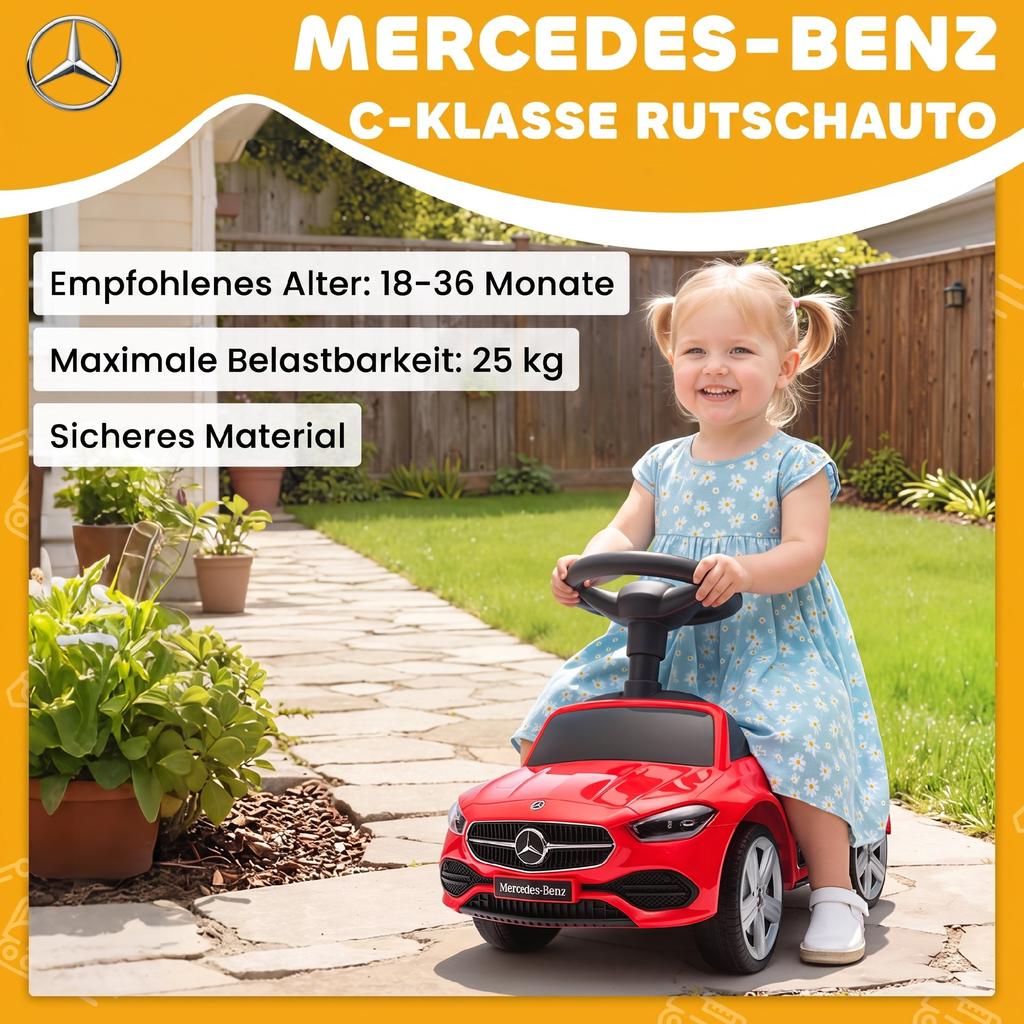 Official Mercedes-Benz Ride On Car, Foot To Floor Sliding Walker with Horn, Engine Sounds and Under-Seat Storage, Red