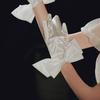 Elegant Wedding Gloves with Bowknot Pearls Cuffs For Indoor Outdoor Event And Professional Bride Photography Handwear