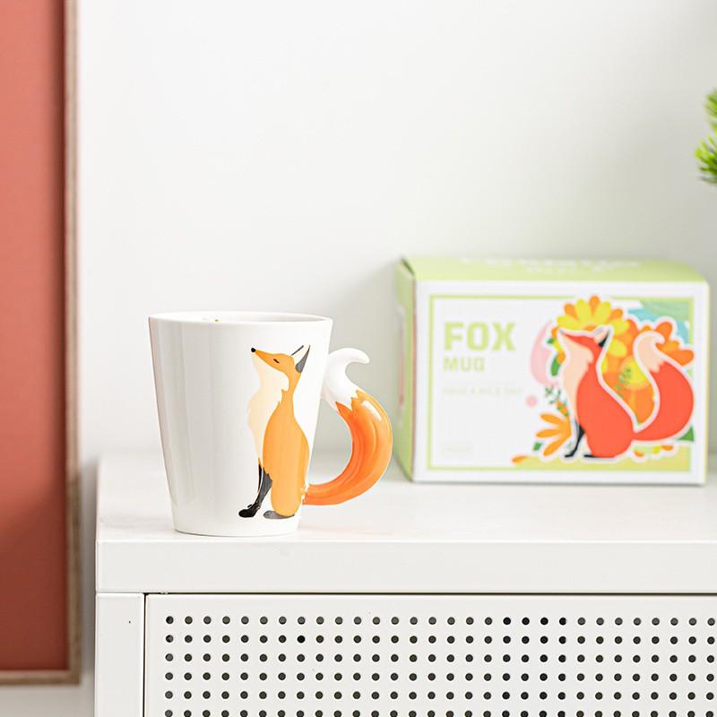 Handmade Ceramic Mug With 3D Fox Relief Design Cute Cartoon Coffee Cup Graduation Gift Office Use