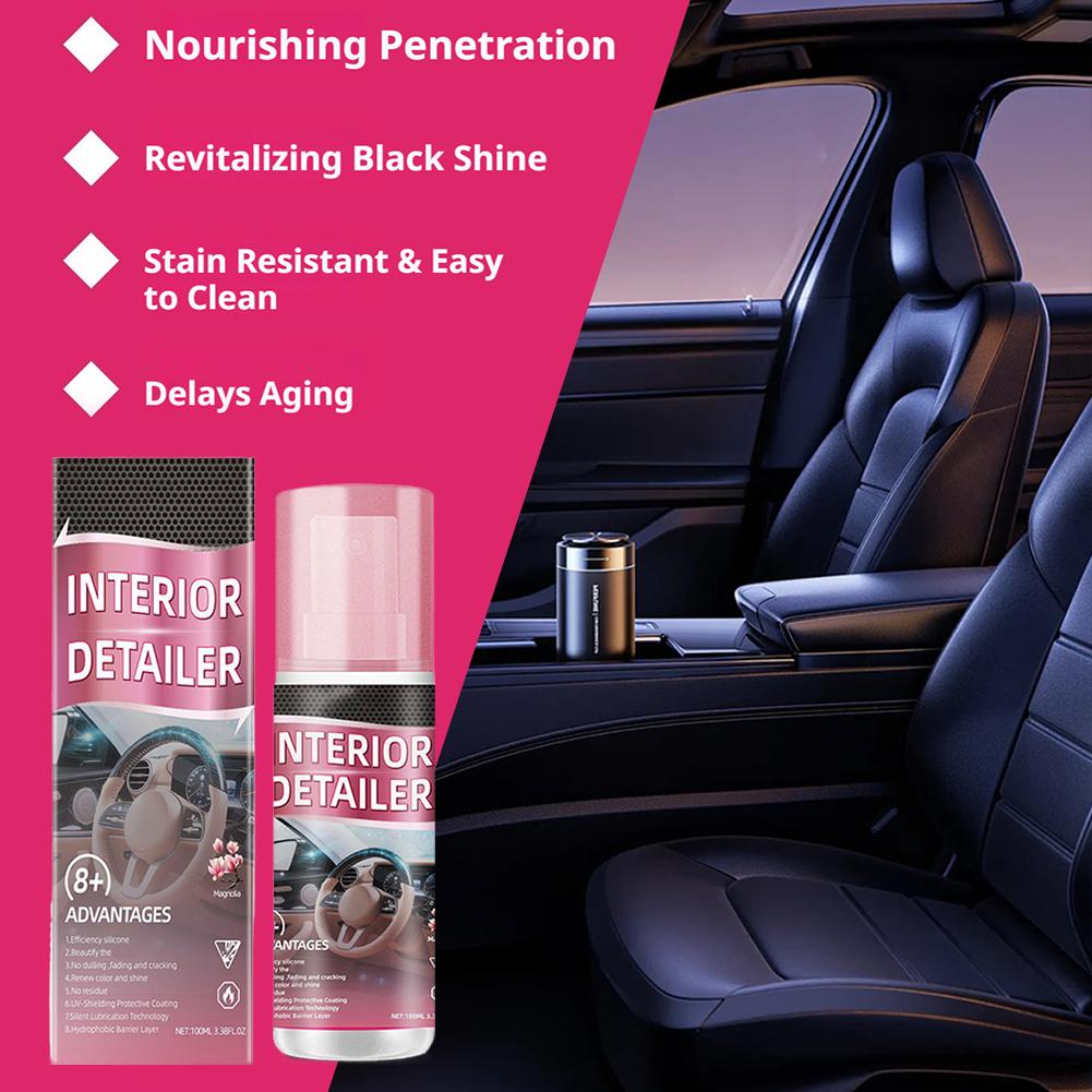 Pulitore Lucidante per Interni Auto 100ml, Senza Risciacquo Multiuso Interior Detailer Spray, Pulitore per Pelle Plastica per Auto Divano Casa