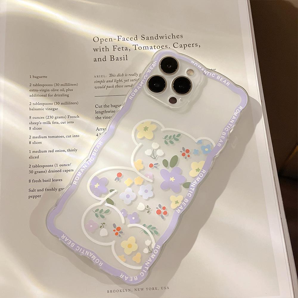 Flower Bear Iphone14pro Max Apple 15 Mobile Phone Case 168xs Transparent 11 Suitable for 12