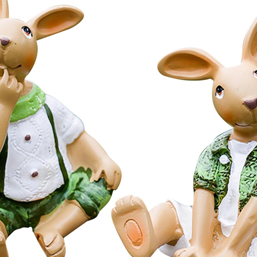 2x Trädgårdskaninstatyer Skulpturer Konstdekoration Gräsmatta Hem Inflyttningspresent Bord