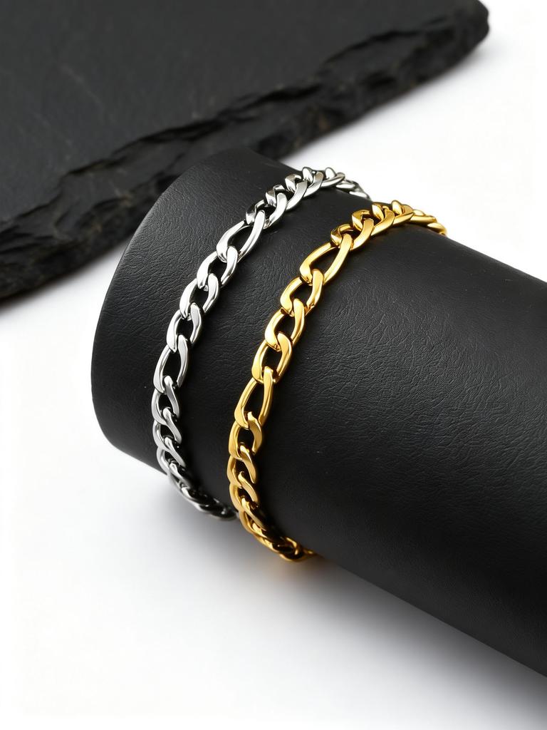 Men's Figaro Chain Bracelets,5.5mm Width Stainless Steel NK Chain Wristband,Hiphop Punk Jewelry Gift for Him