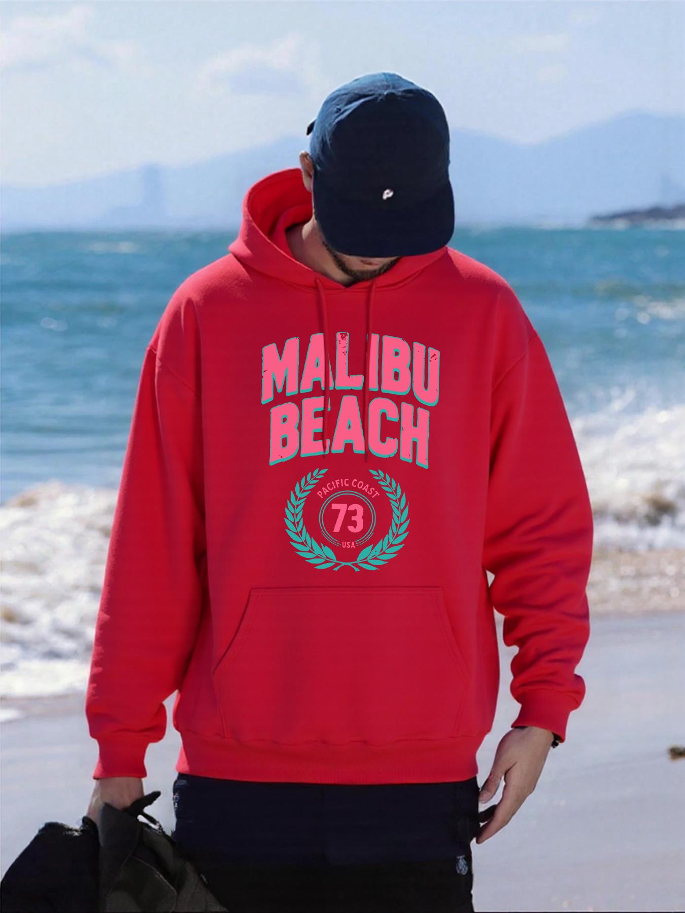 Malibu Beach Pacific Coast Printing Hoodies Male Pocket Casual Streetwear Autumn Hip Hop Man Pullover Fleece Comfortable Hoody S