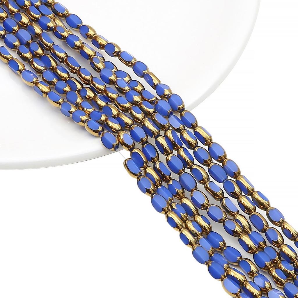 Oval Faceted Gold-Edged Glass Crystal Rice Beads for Jewelry Making