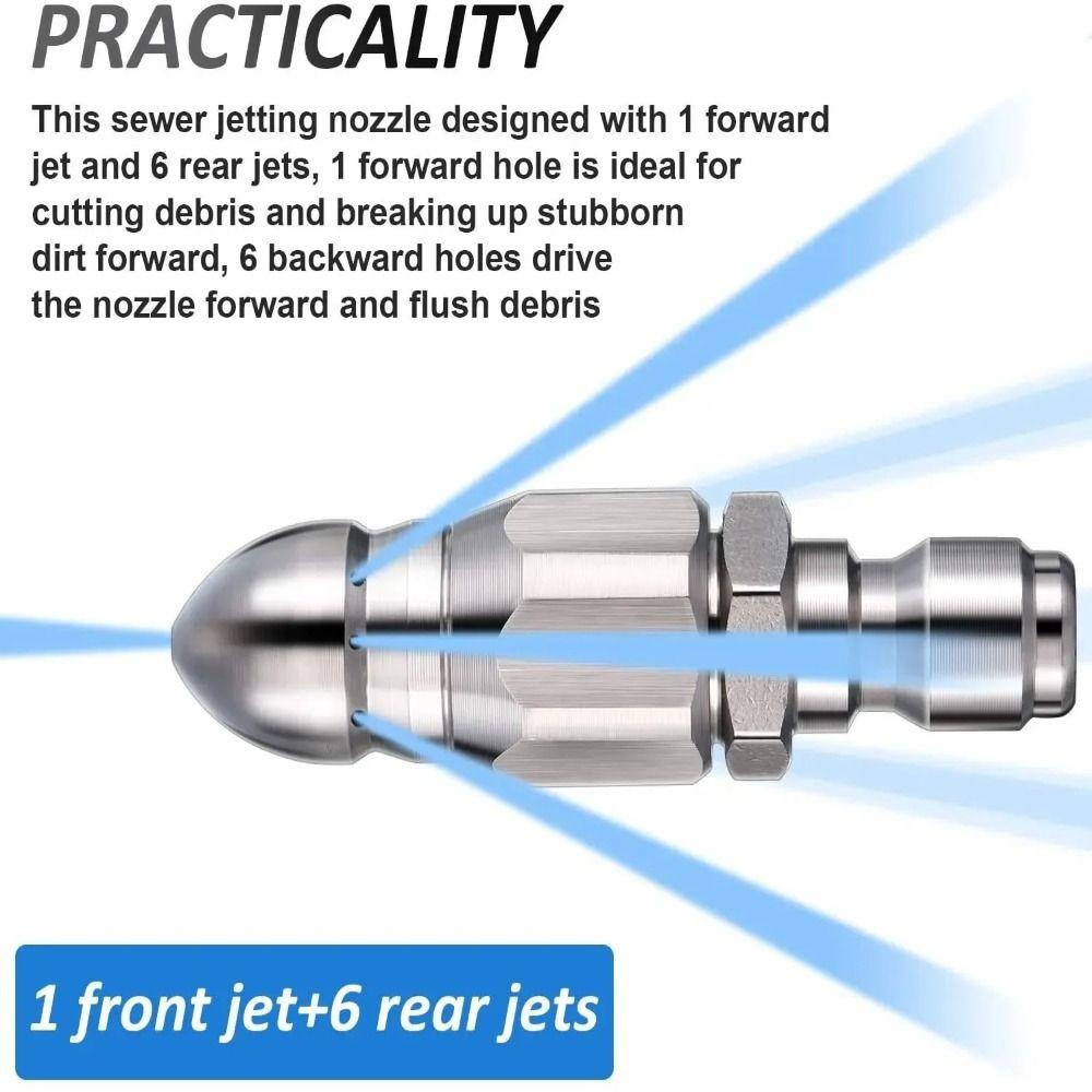 Silver Sewer Jetter Hose Nozzle Water Rat Head Rotating Nozzle High-pressure Nozzle  Home