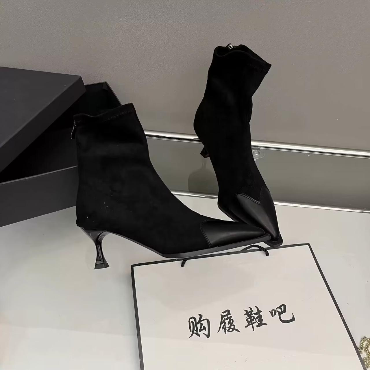 

Fashion boots thin heel 2025 autumn and winter new fashion versatile splicing personality and ankle single boots pointed short boots 35