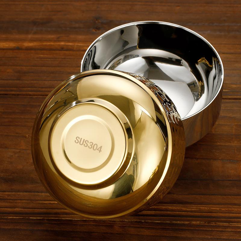 304 matskål i rustfritt stål Risgryte Nudelfat Gylden dobbeltlags varmeisolering Husholdnings Ramen Frutero