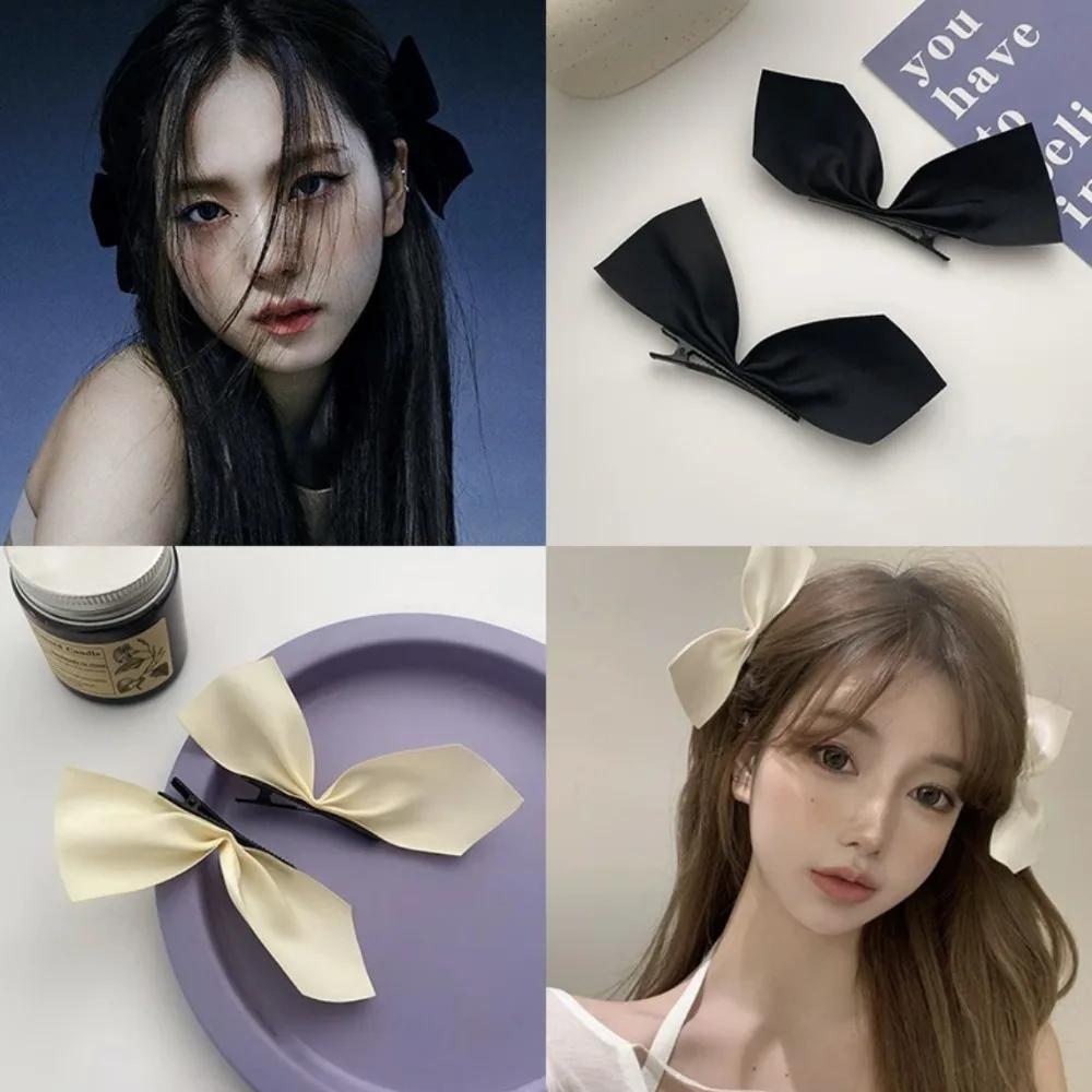 2pcs Black White Ribbon Hair Bows Clips Vintage Bowknot Side Hairpin Cute Girls Barrettes Headdress Hair Accessories for Women