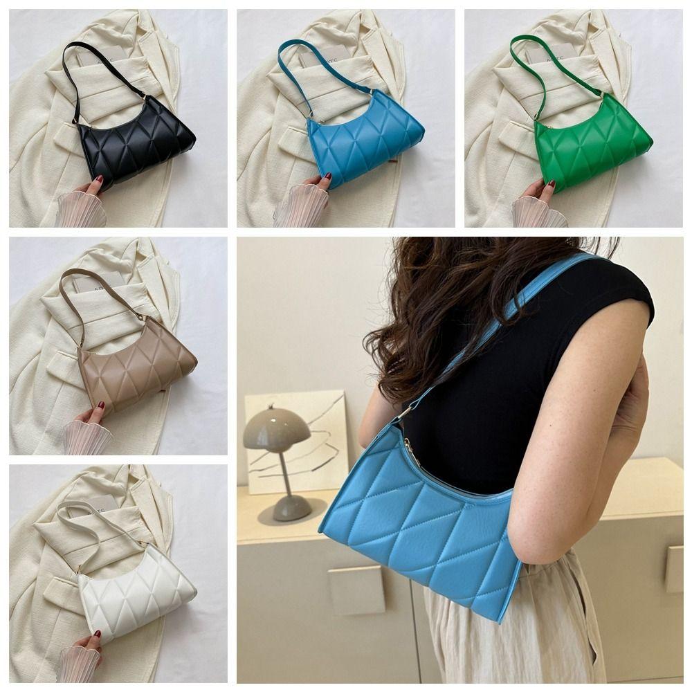 Retro Female Hobos Handbag Rhombus Commuting Underarm Bag Temperament Pu Shoulder Bag  Streetwear