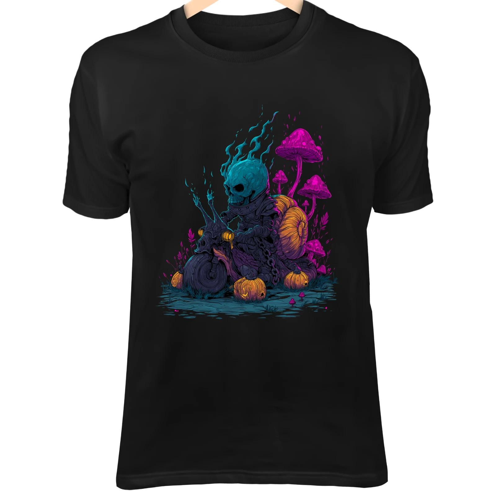 Haunted Snail Biker - Flaming Skull Helmet, Pumpkins & Neon Mushroom Path 2XL