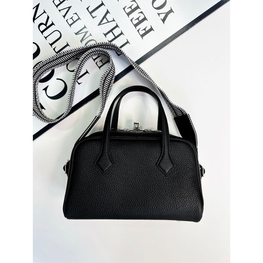 Handtasche in Bowlingkugelform aus echtem Leder, einlagige Umhängetasche aus TC-Rindsleder, Damen-Tragetasche mit breitem Schultergurt