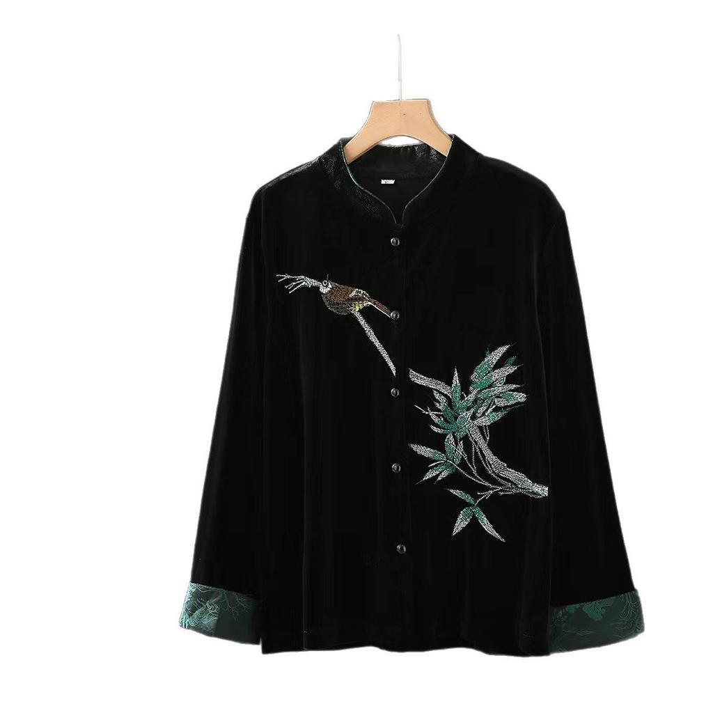 Grandma's Gold Velvet Chinese Style Plus Size Casual Top for Women