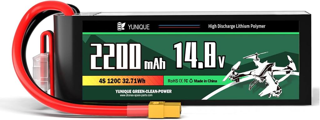 LiPo baterie 4S 14,8V 2200mAh 120C s konektorem XT60 – Vysoký výkon pro RC modely – Měkké pouzdro, silikonový kabel