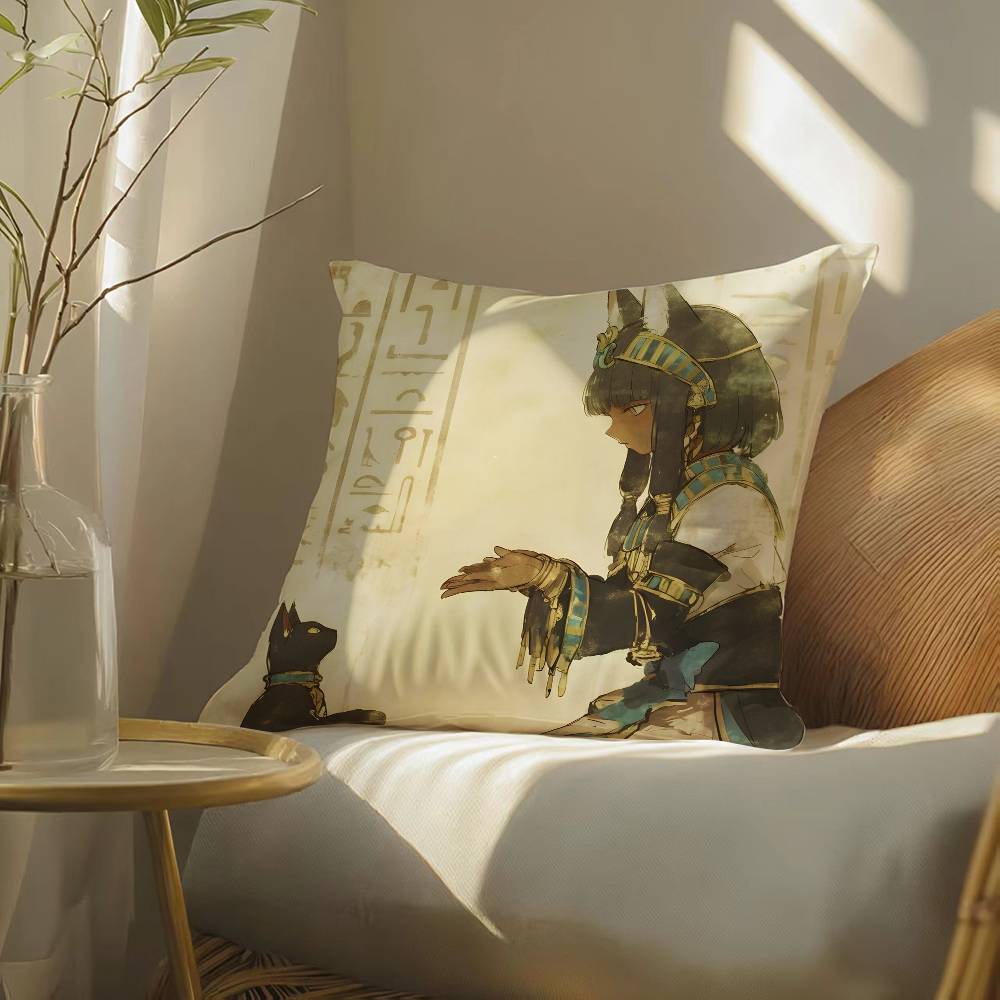 Ancient Egyptian Art Pillow Case Silky Elegant Comfort Sofa Bed  Invisible Zipper Beach Pillowcase