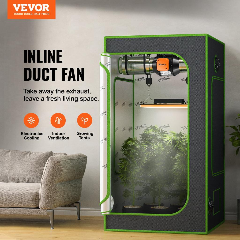 VEVOR Inline Duct Fan, 102mm 129.7 CFM Quiet EC-motor Ventilation Exhaust Fan, with Temperature Humidity Controller for Cooling Booster, Grow Tents