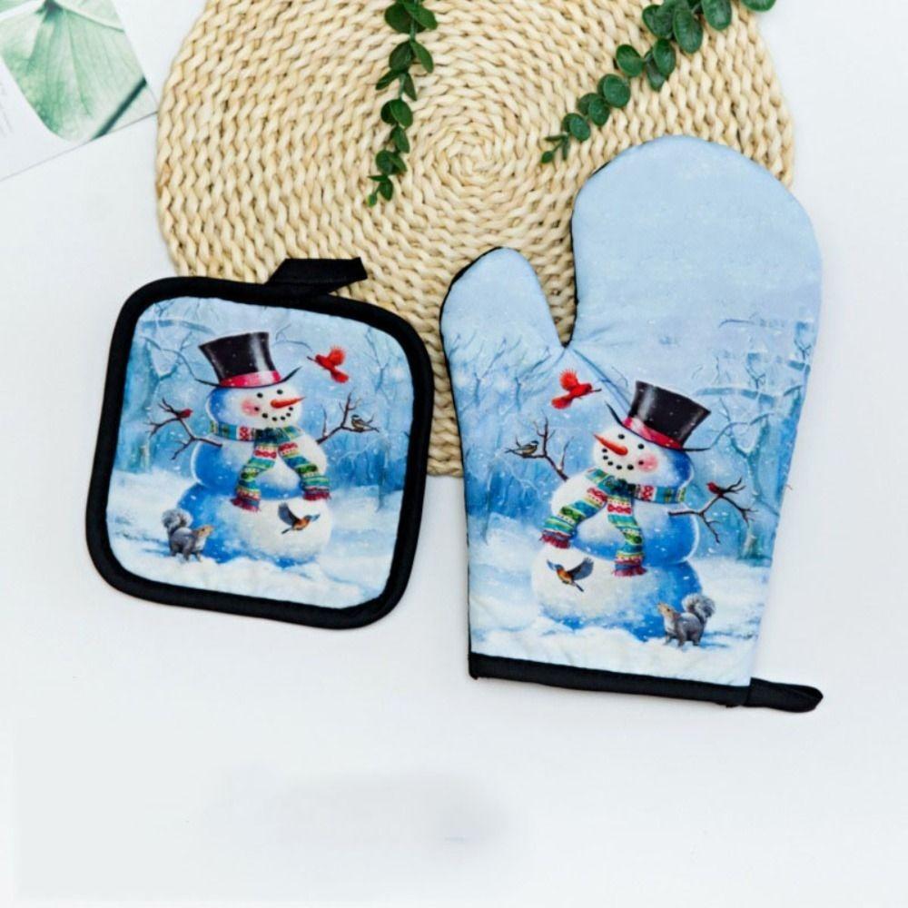 2pc/set Anti-Heat Christmas Microwave Glove Potholder Insulation Insulation Pad  Barbeque